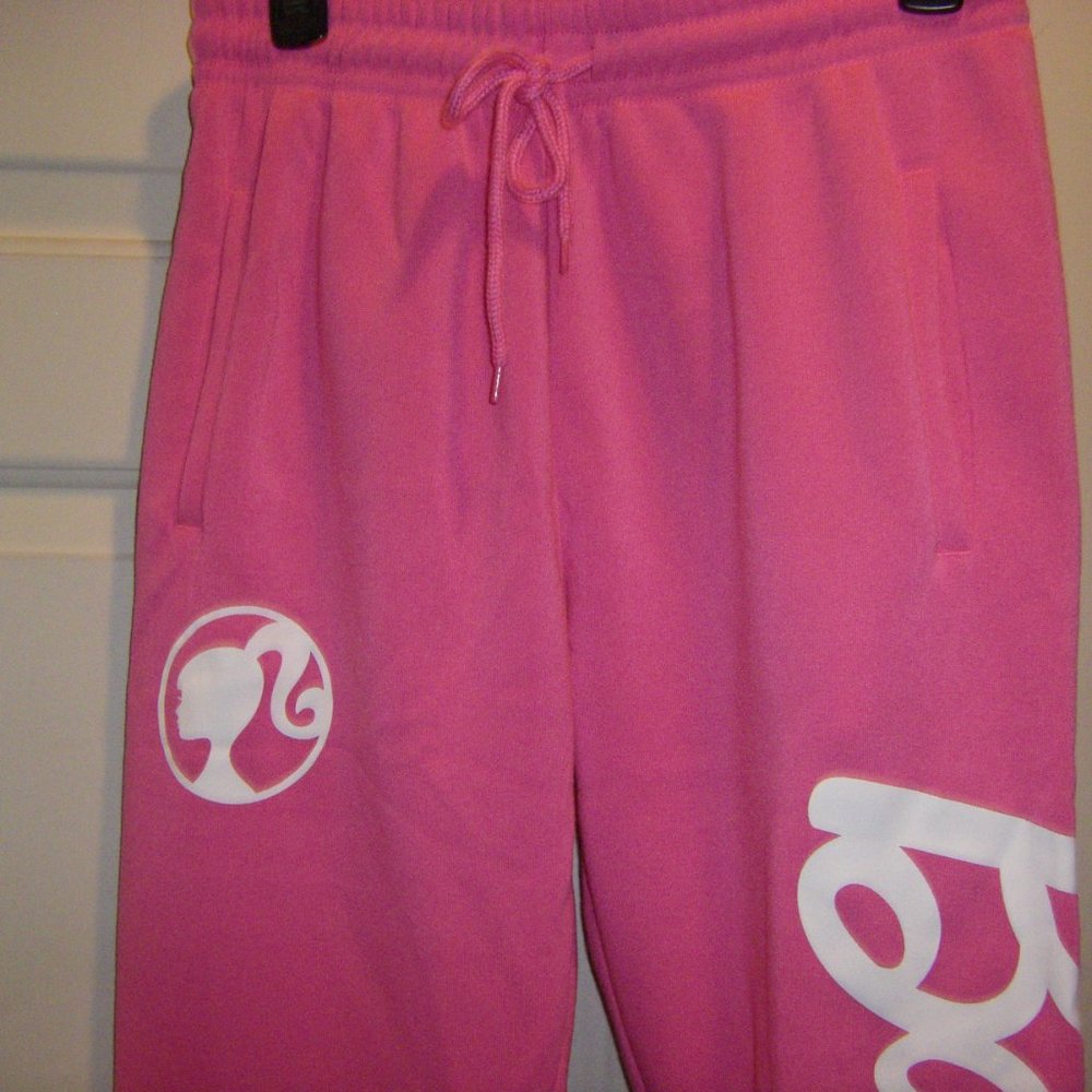 Barbie Sweatpants Joggers Hot Pink w/ White Logo Junior Women's Sizes New - Picture 5 of 16